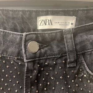 Zara Slim Rhinestone Jeans Black